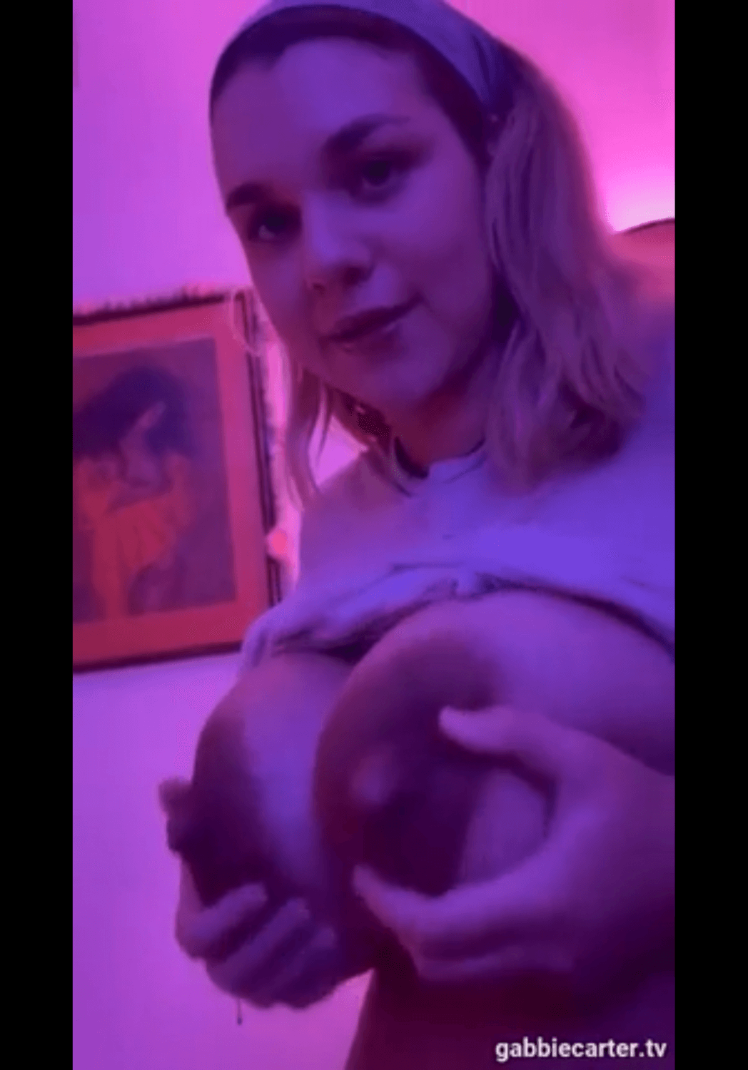 Busty pregnant Gabbie lactating her huge boobs with big nipples and areolas ???