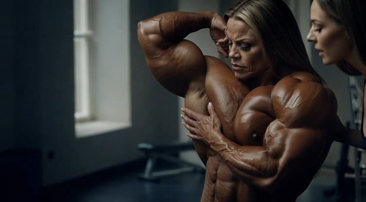 The strong flavour of her naked roided muscles turns every woman into a lesbian