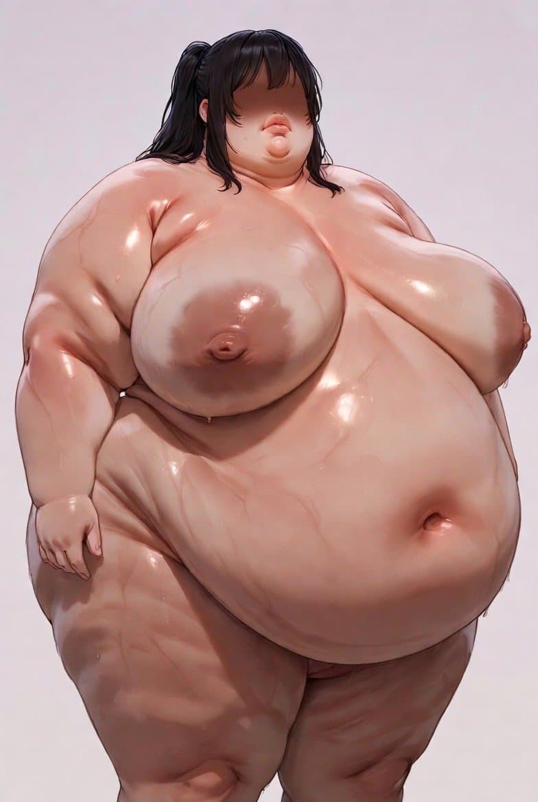 anime woman with massive ssbbw chest, big obese belly.