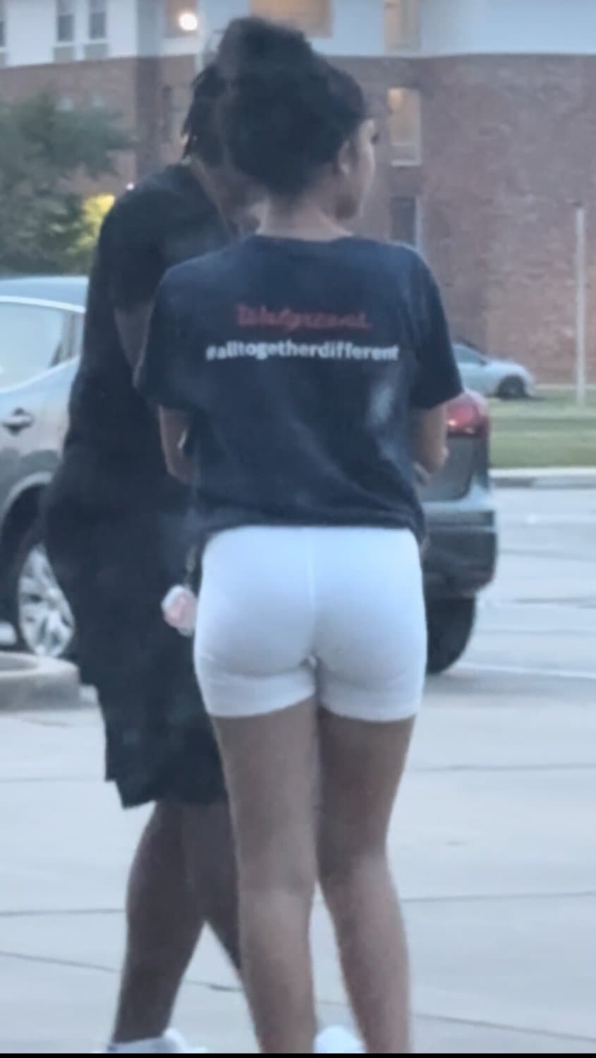candid cute petite college lightskin little bubble booty in tight white shorts