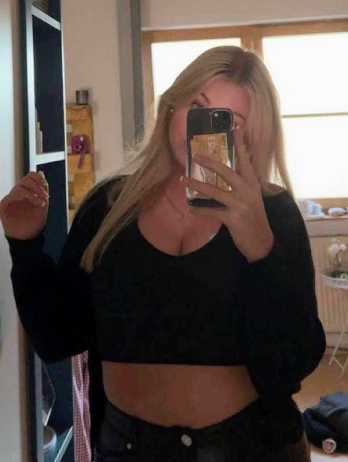 Blonde hair blue eyed curvy IRL Csenge likes to pose and show off her slutty full figured body