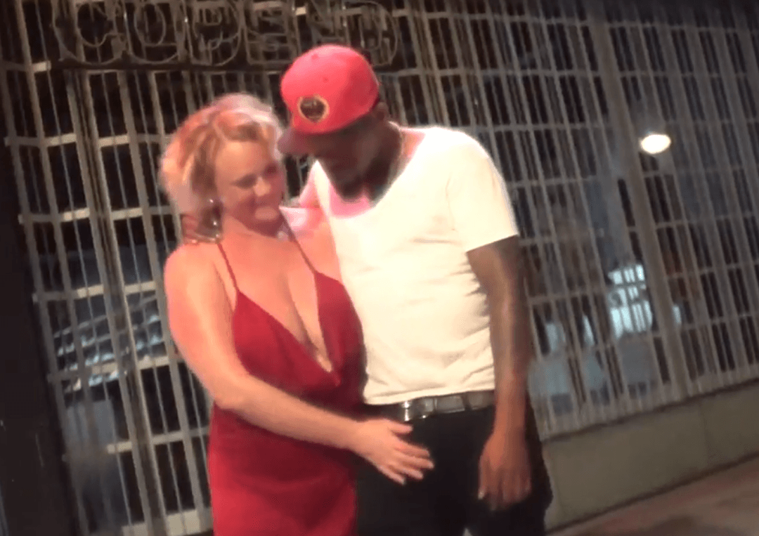 black bull with curvy white big girl on public plan on road sex