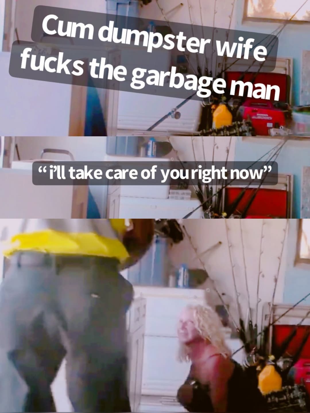 Cum Dumpster wife fucks the garbage man (w/ captions)
