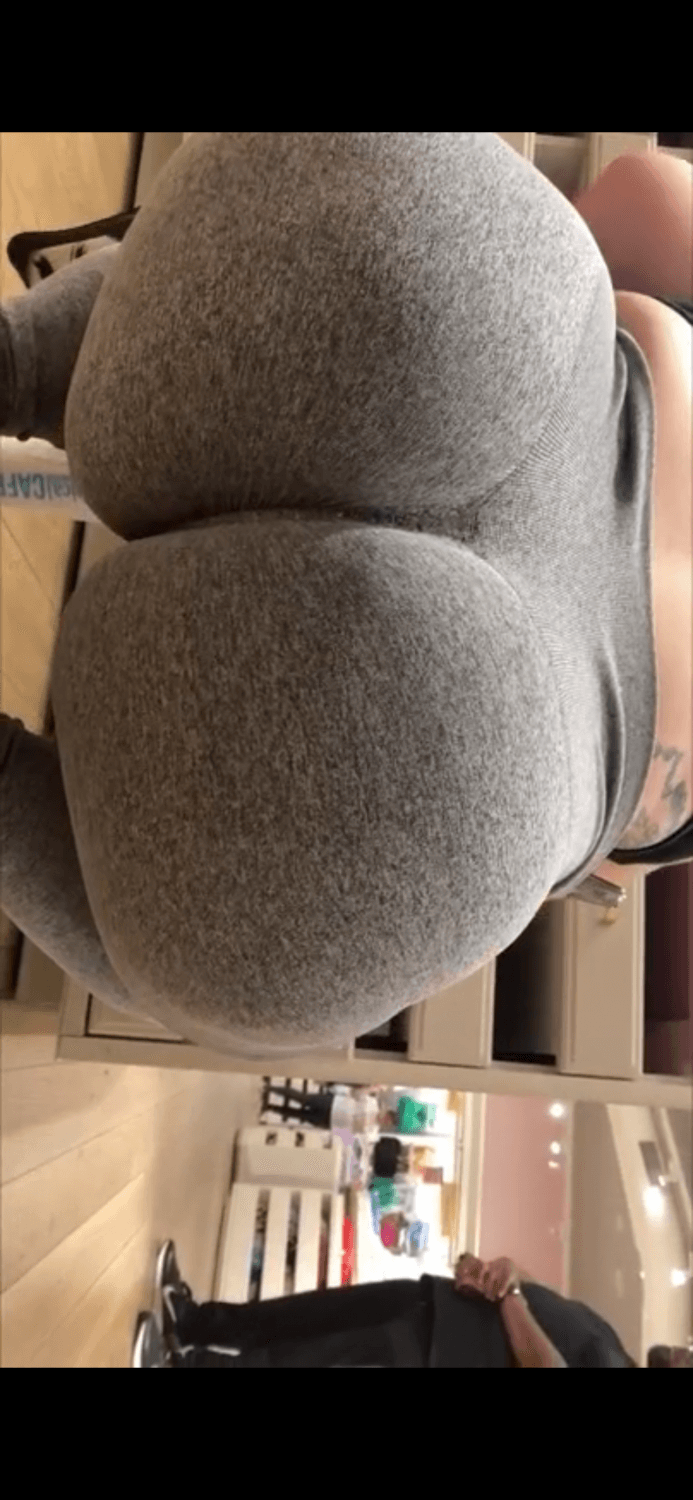 Fat ass BBW panties shopping and teasing in tight grey leggings