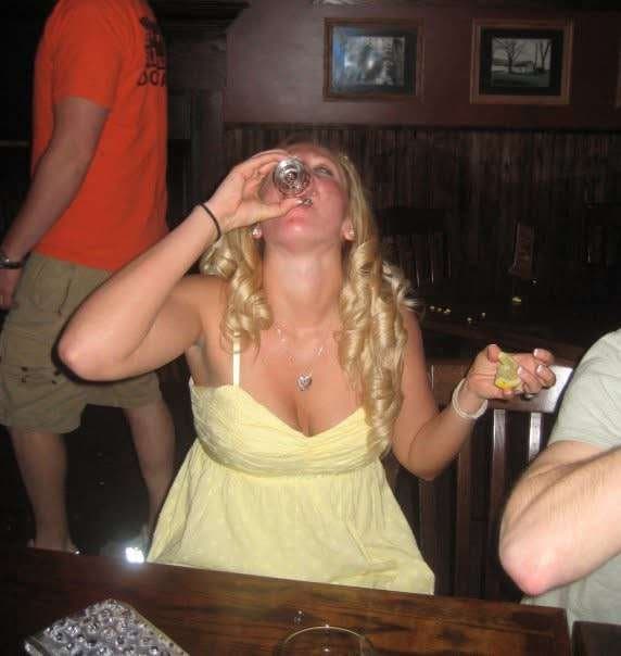Big boobed blonde partying hard