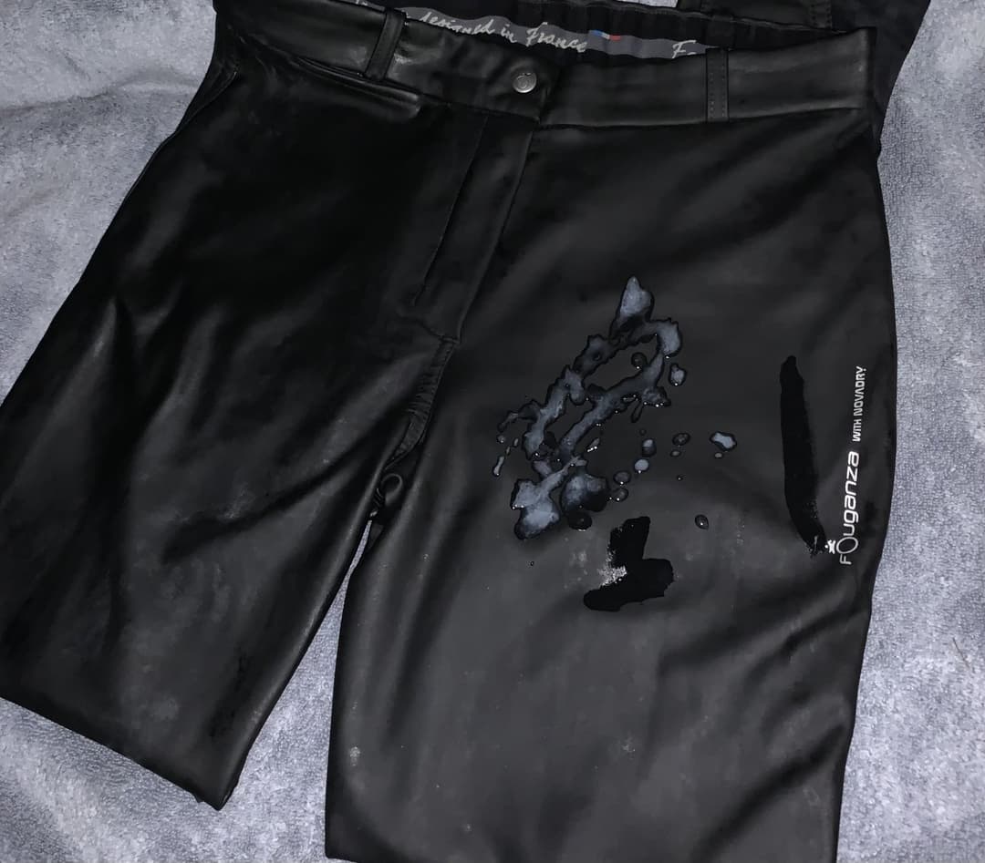 Cumshot on Girl’s Equestrian Leather Pants