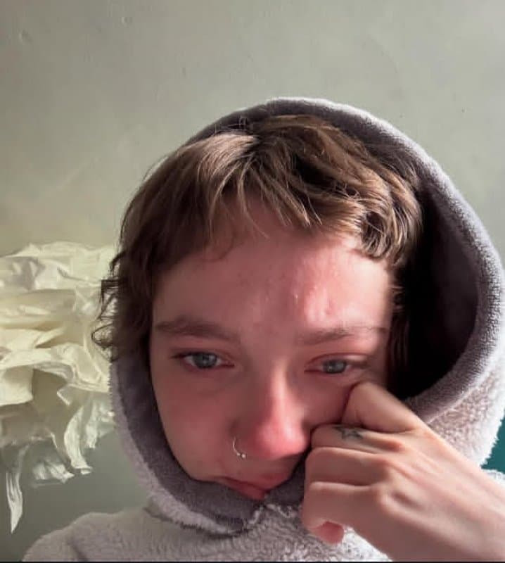 Click to view full size Pretty Girl is made to cut her hair and strip, crying cumslut