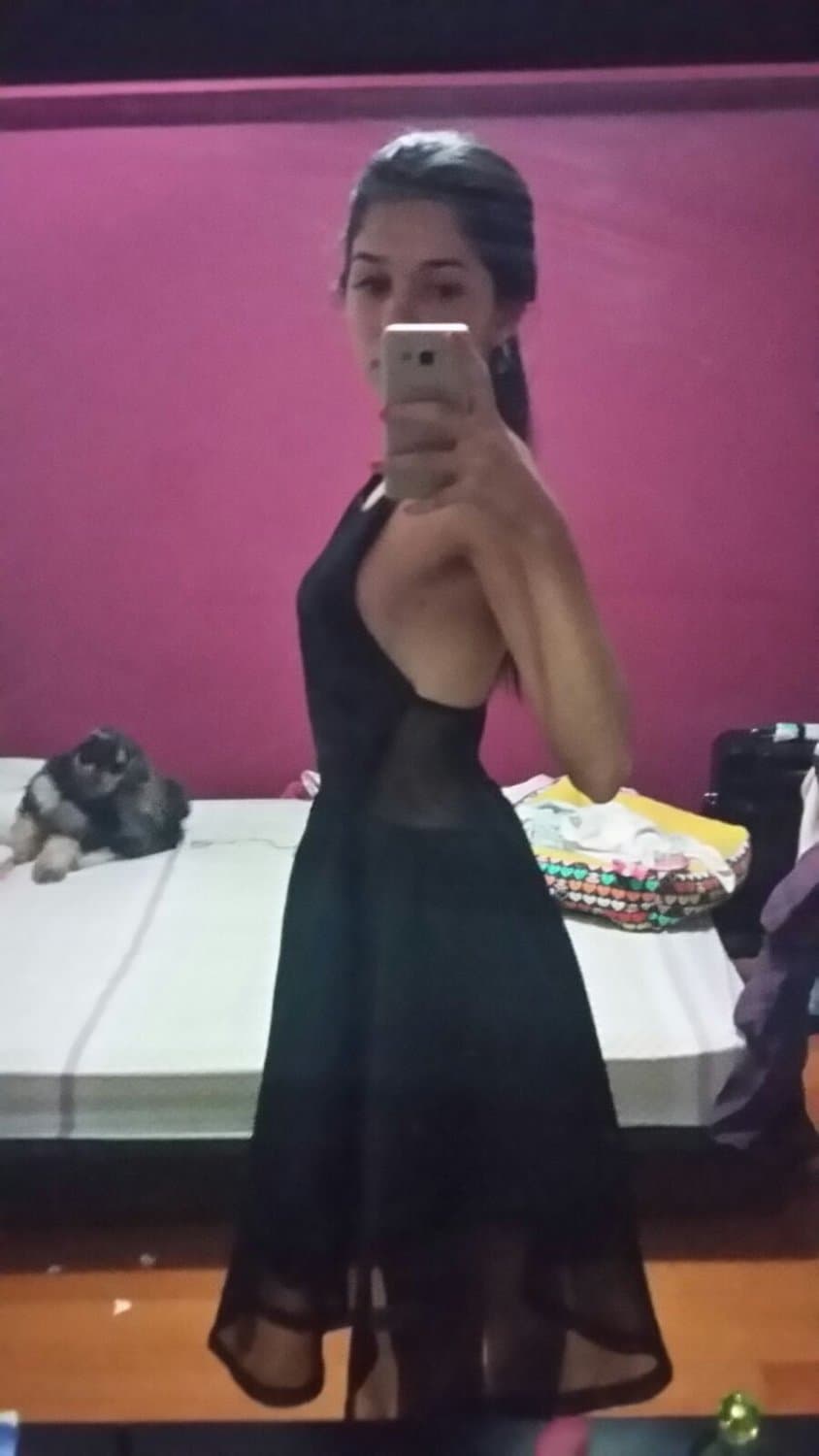 Brunette slut fake tits pretty smile