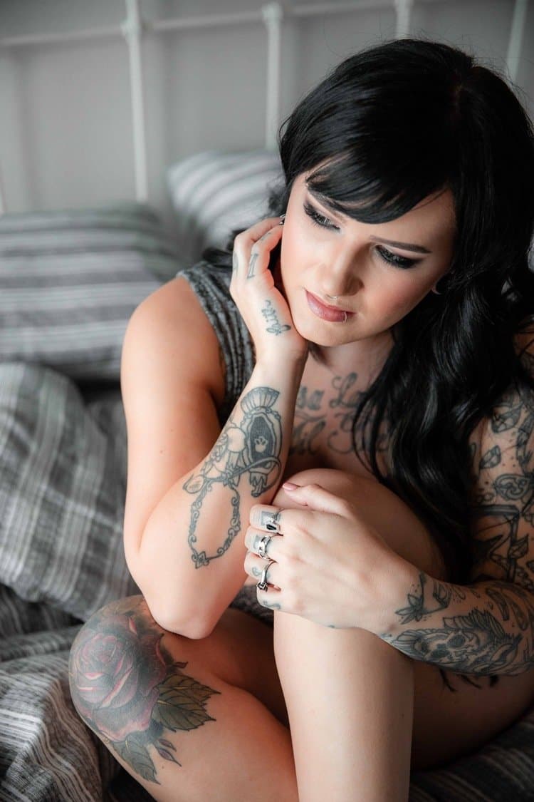 Tatted busty black hair beauty boudoir