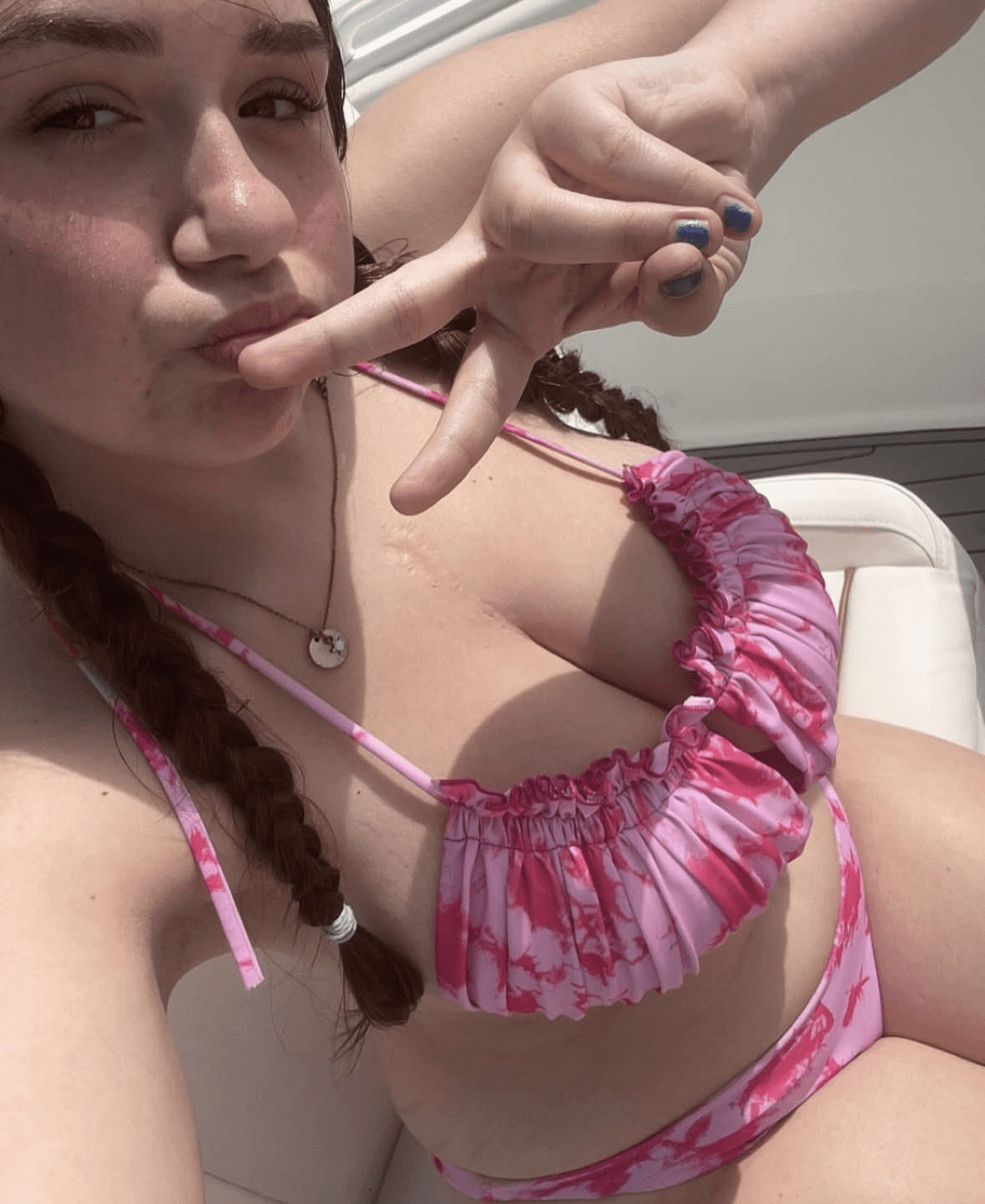 Big tit Ashlyn wants you to stare at her cleavage.