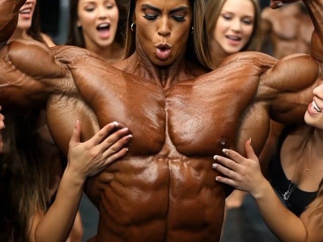 Click to view full size The naked bodybuilding show now is turning to a wild lesbian muscle orgy