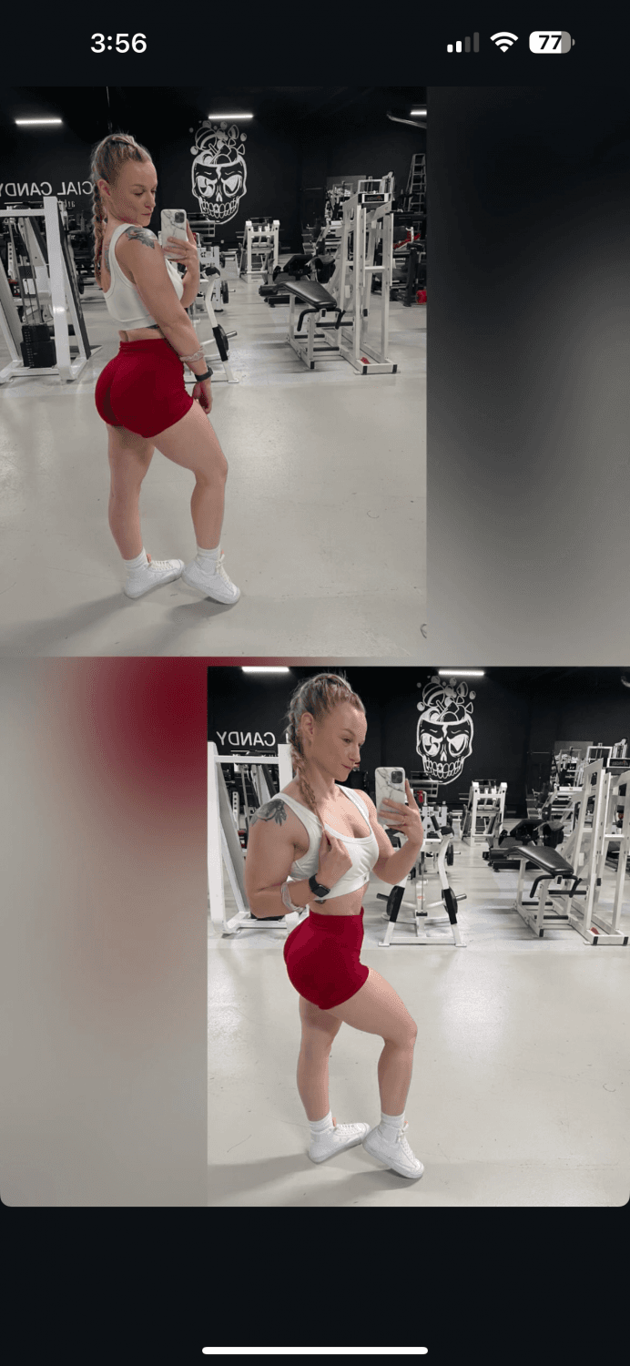 Gym girl let some buff bodybuilder bend her over in locker room. Big ass clapping back on his cock