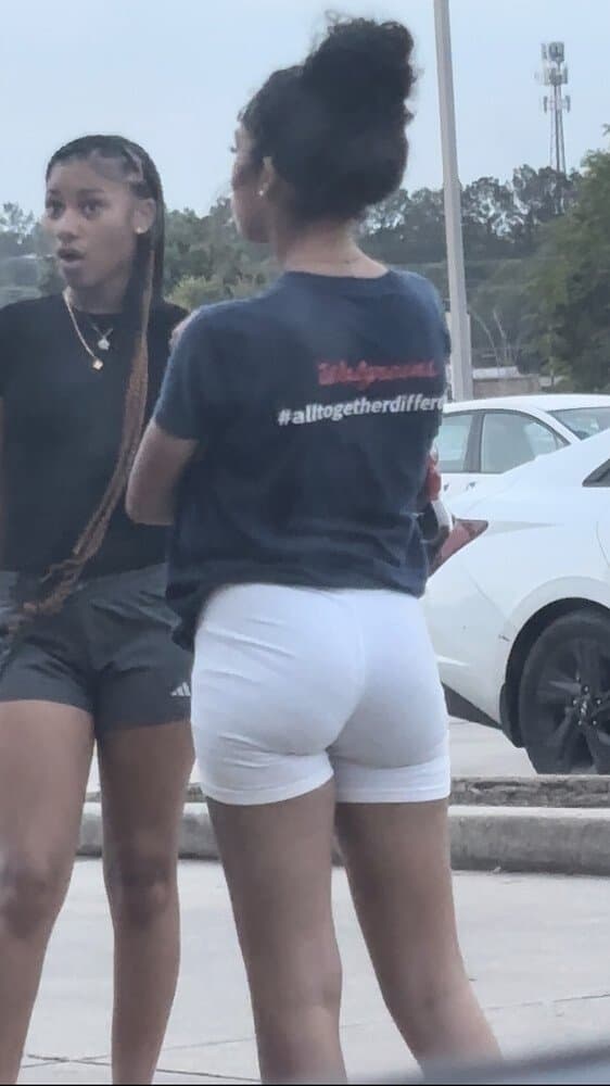 candid cute petite college lightskin little bubble booty in tight white shorts