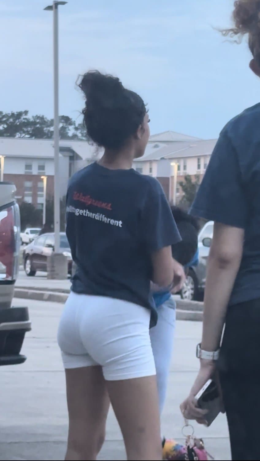 candid cute petite college lightskin little bubble booty in tight white shorts