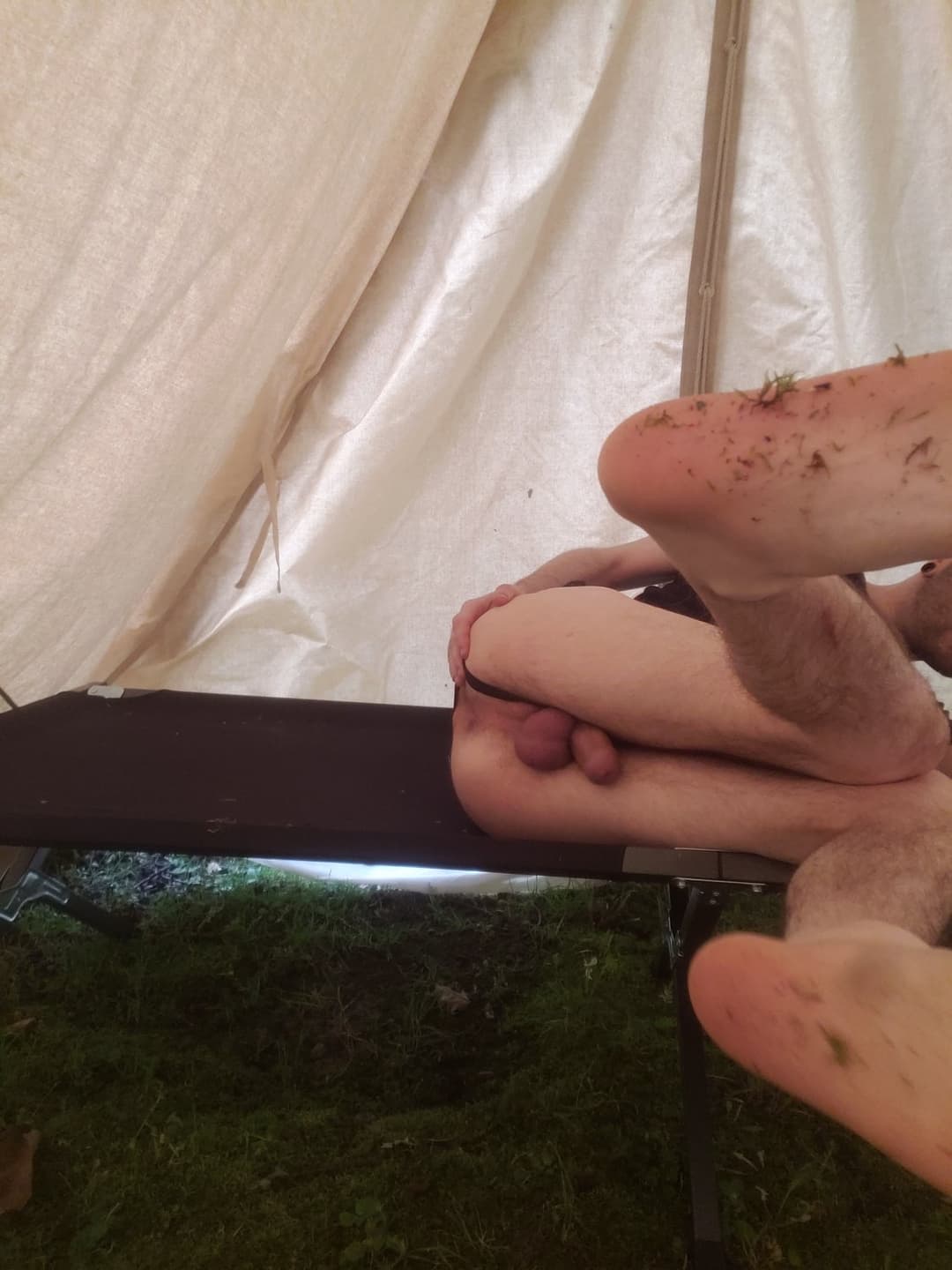 Boy with cockring and panties inside a tent. Open DMs