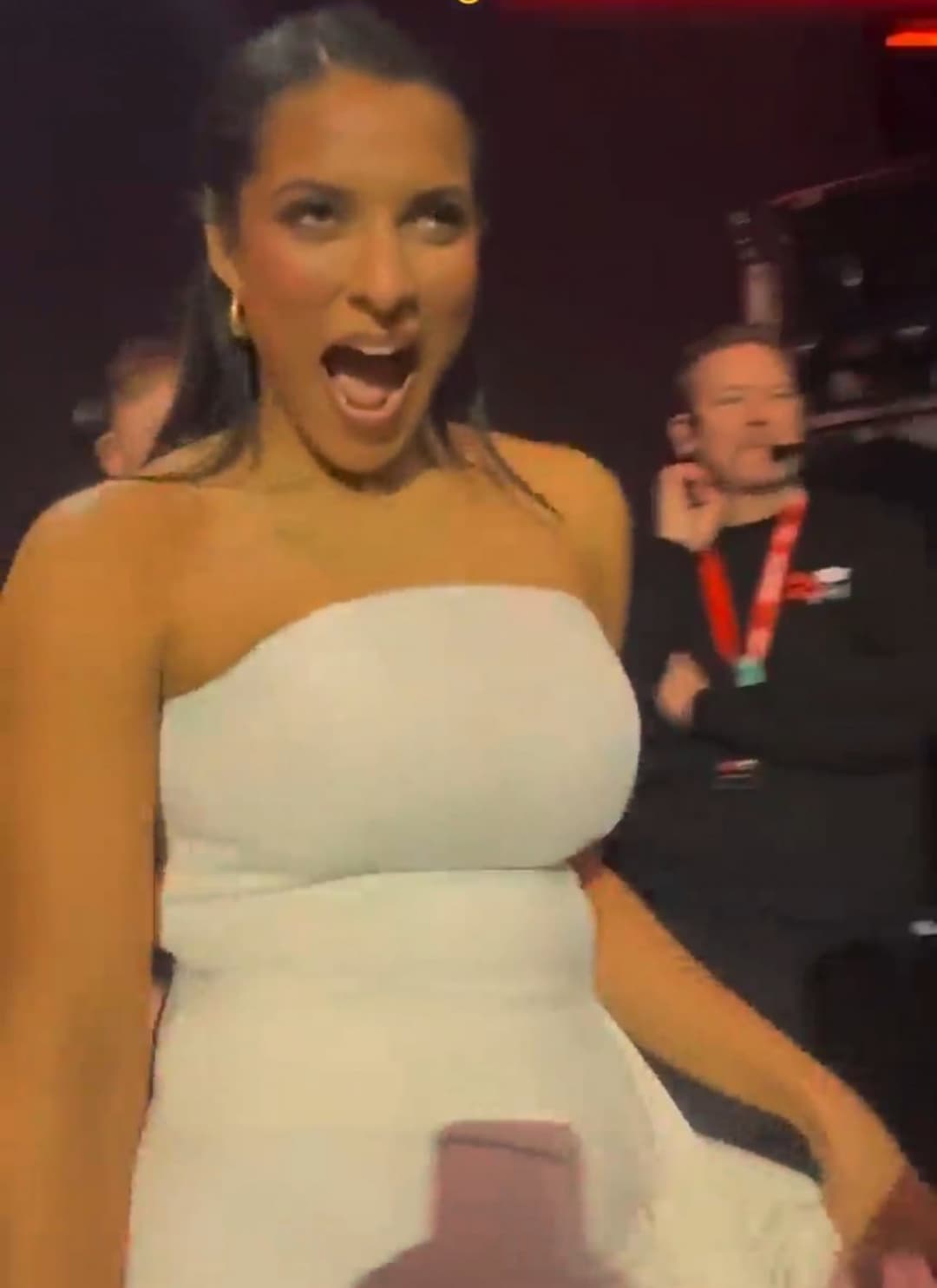 Desi F1 reporter shaking her brown curry cannons. Brown slut