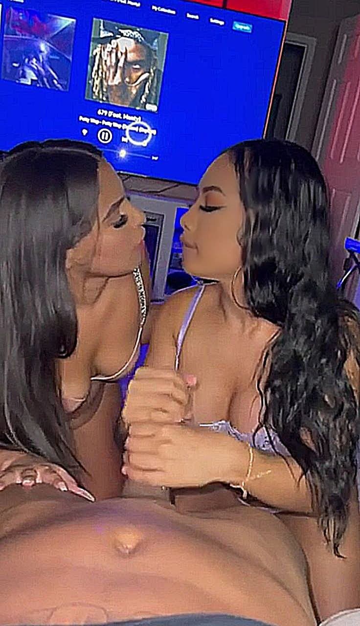 Latina lesbian slut friends share black cock and facial