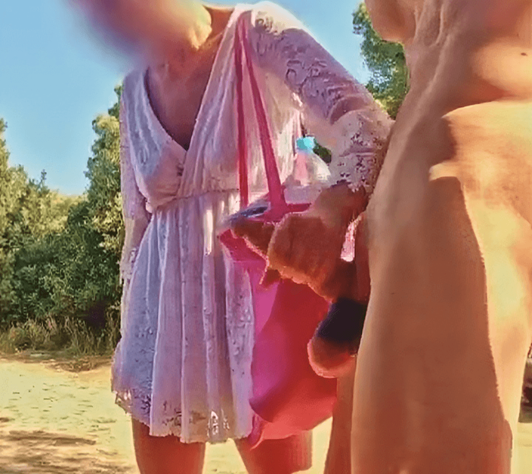 Horny mature wife jerking his Big Cock in Public