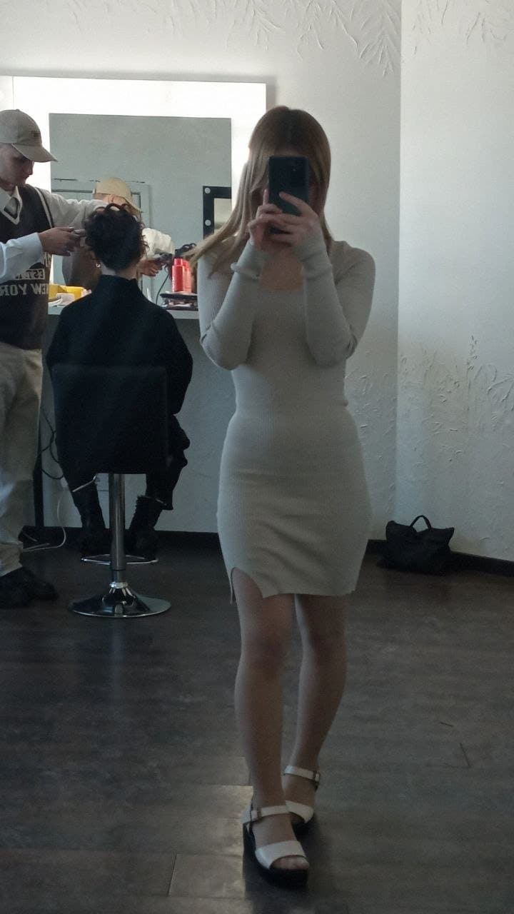 Cute blonde slut show her new shoes. Sexy feet high heels