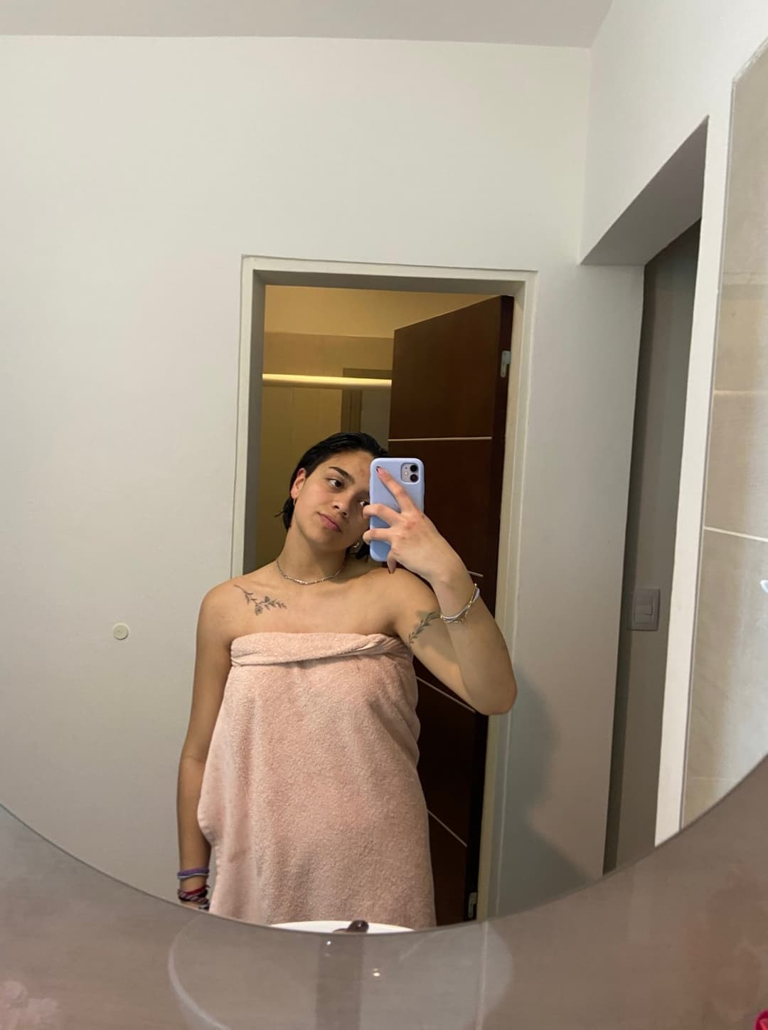 Who knows how long til this towel slips off of me