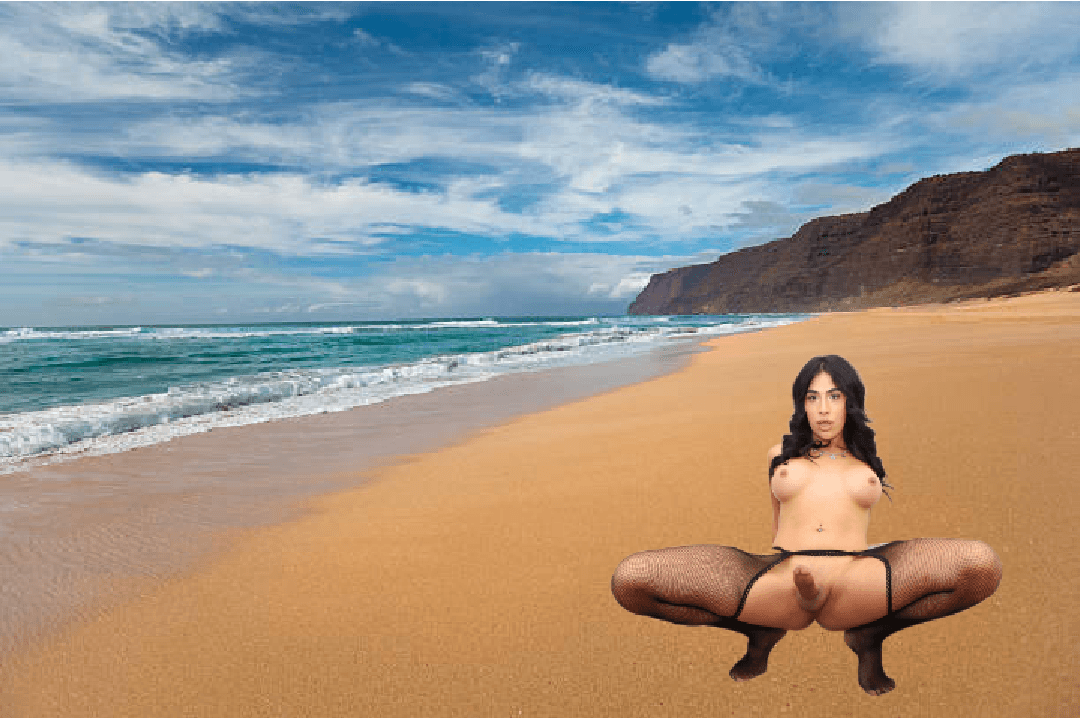 Latina TS In Leg Nettings Avery Lust On The Golden Sands Of Polihale Beach