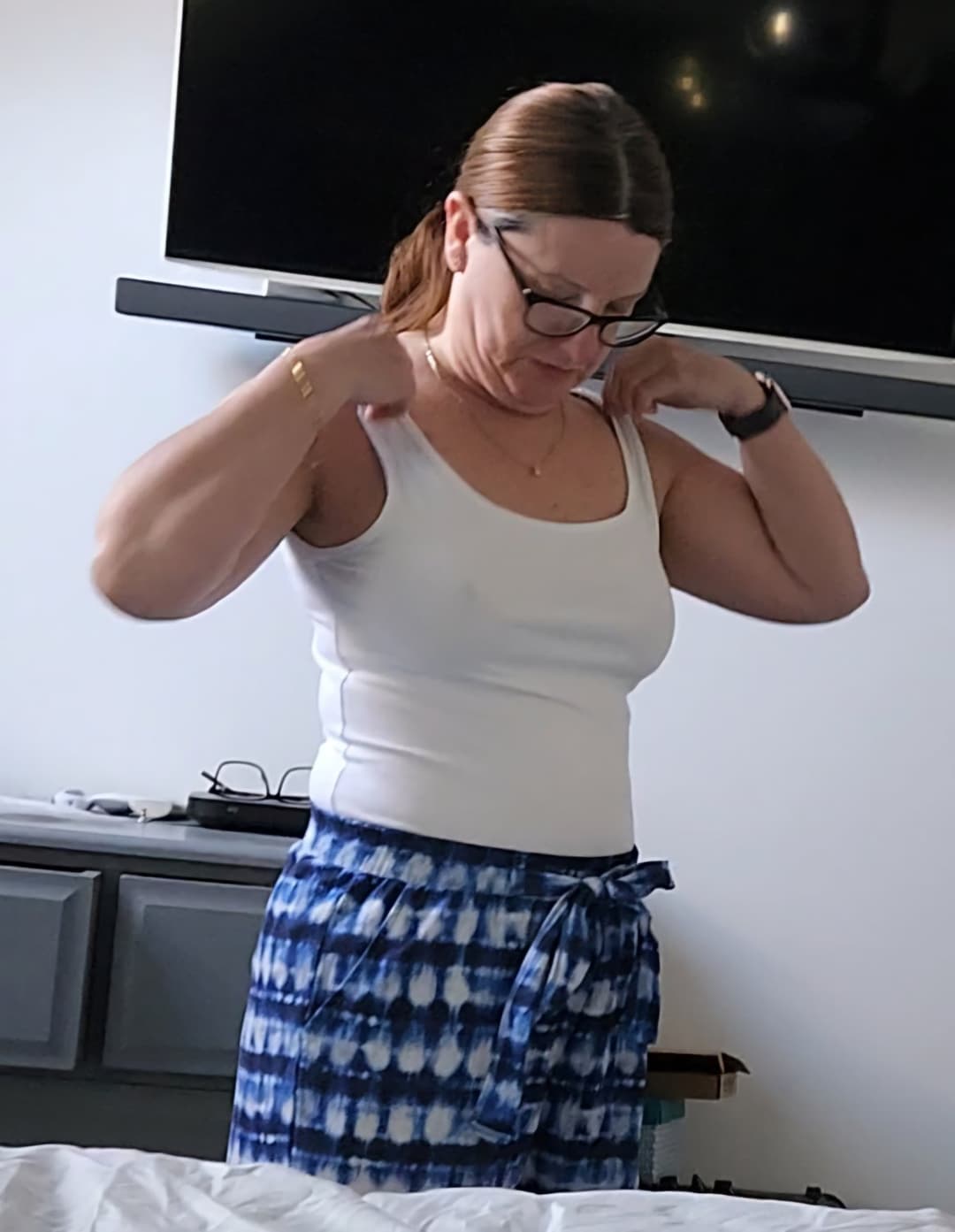 Pick an outfit to see this shy mature milf flashing her little tits. I will add it to the gallery.