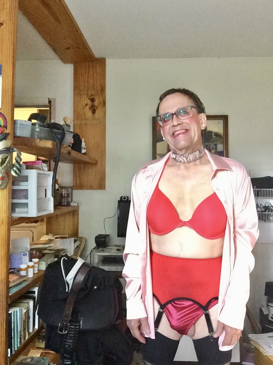 Red garterbelt, red bra and panties