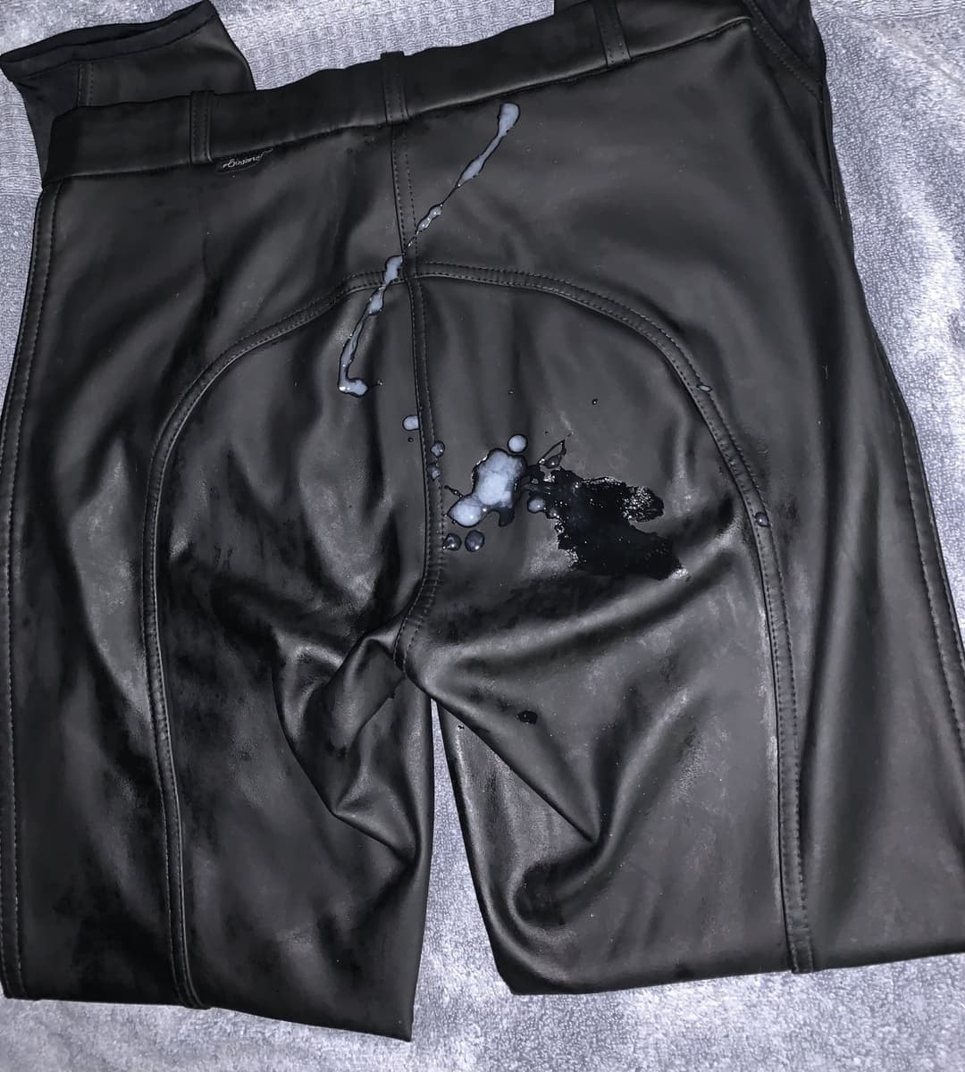 Cumshot on Girl’s Equestrian Leather Pants