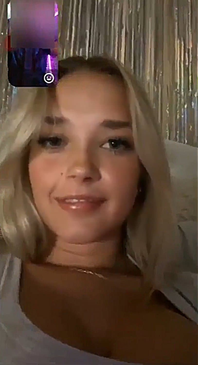 Pretty blonde happy to make him cum by showing her boobs and sticking out her tongue