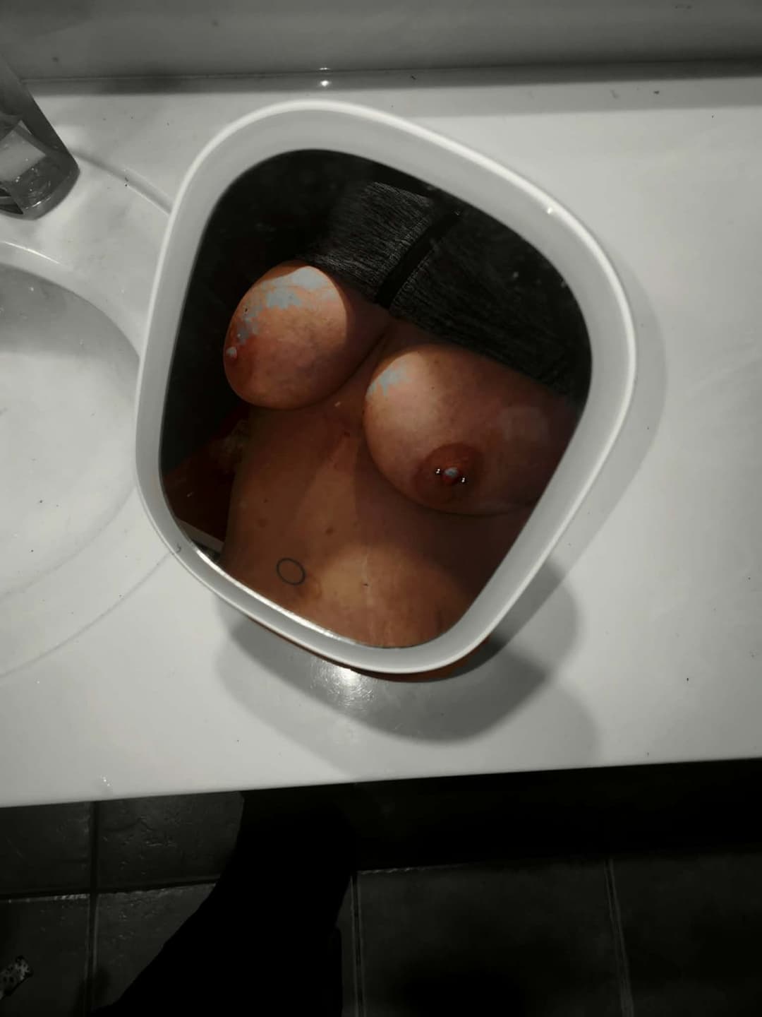 Girlfriend showing off new nipple piercing.