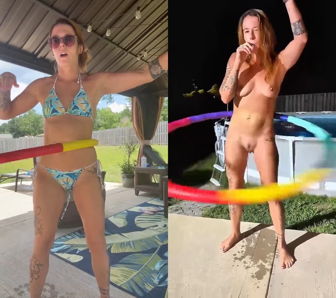 Pissing While Hula Hooping | peeing pissing outdoors bikini wetting herself tattoos