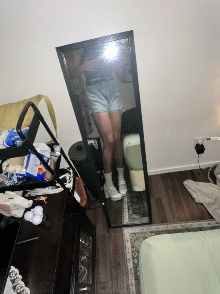 skinny fag-husband wearing wifes lingerie and gets horny from posing! CBT! kik: dammyxo