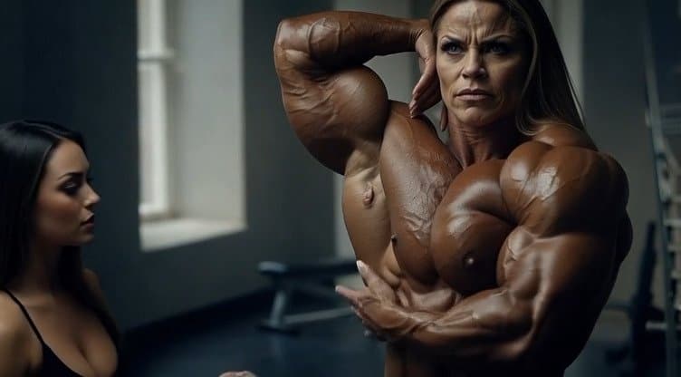 The strong flavour of her naked roided muscles turns every woman into a lesbian