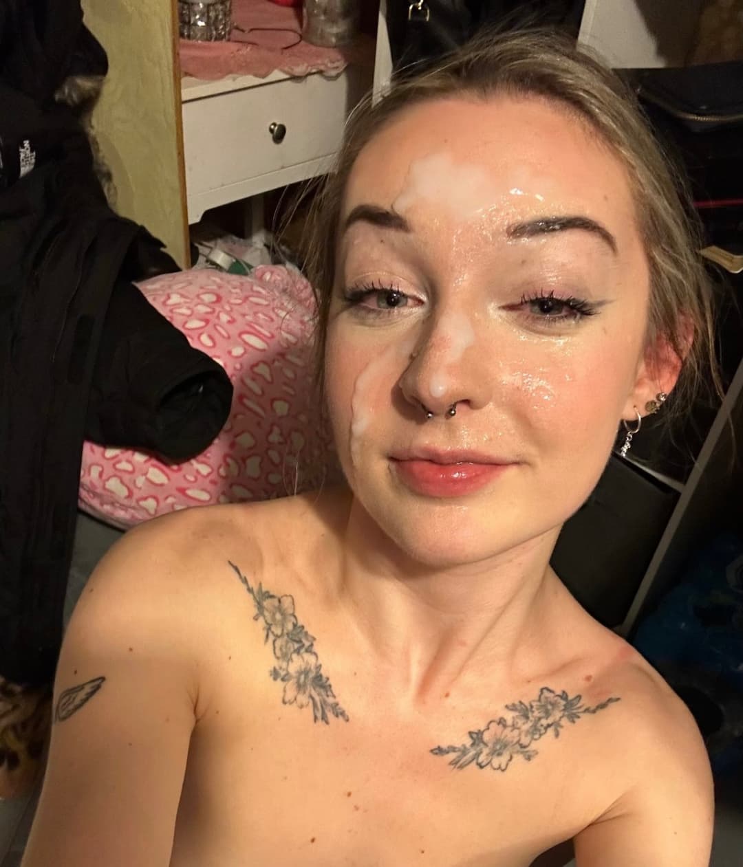 Look at this dumb clown fuck toy bitch is so dumb and stretched out she begs for cock