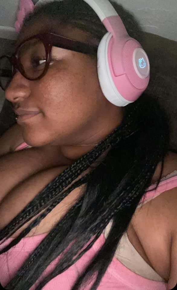 Black girl with big tits and hello kitty headphones