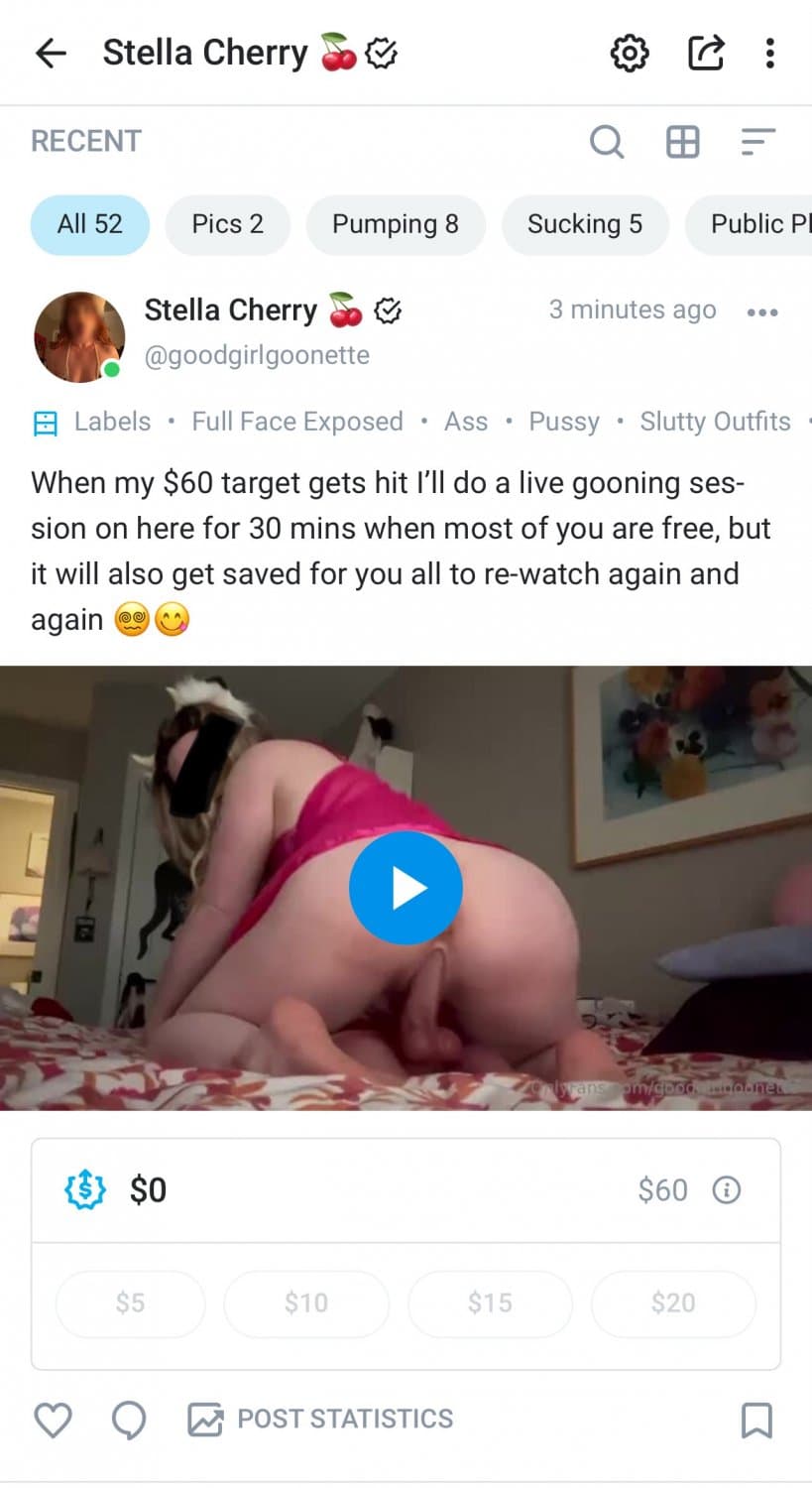 Dressed in lingerie, riding dildo gooning on my bed. Full face exposed on OF with Live coming soon!