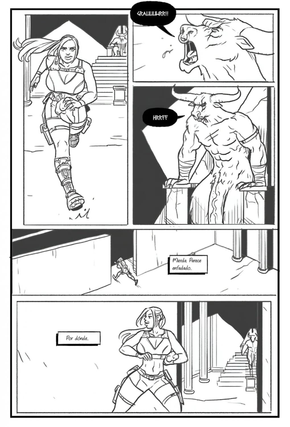 [comic] Lara Croft in the labyrinth of the minotaur (english - español)