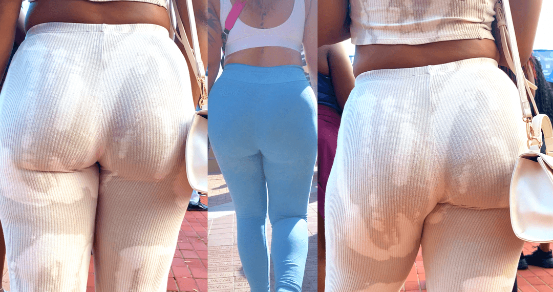 Full White Milky Leggings & Hot Tight Blue Leggings on Blonde Latina
