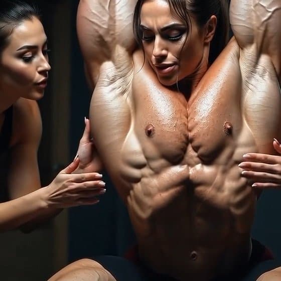 Lesbian champagne bodybuilding shower, pleasures of naked muscle worship