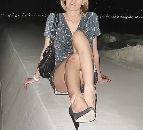 Slim Italian wife posing nonnude in sexy dress and showing shaved pussy afterwards