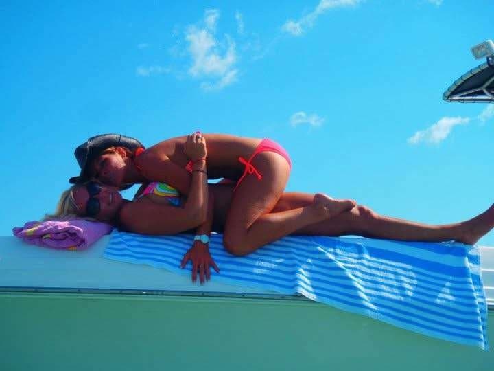 Big boobed blonde partying hard