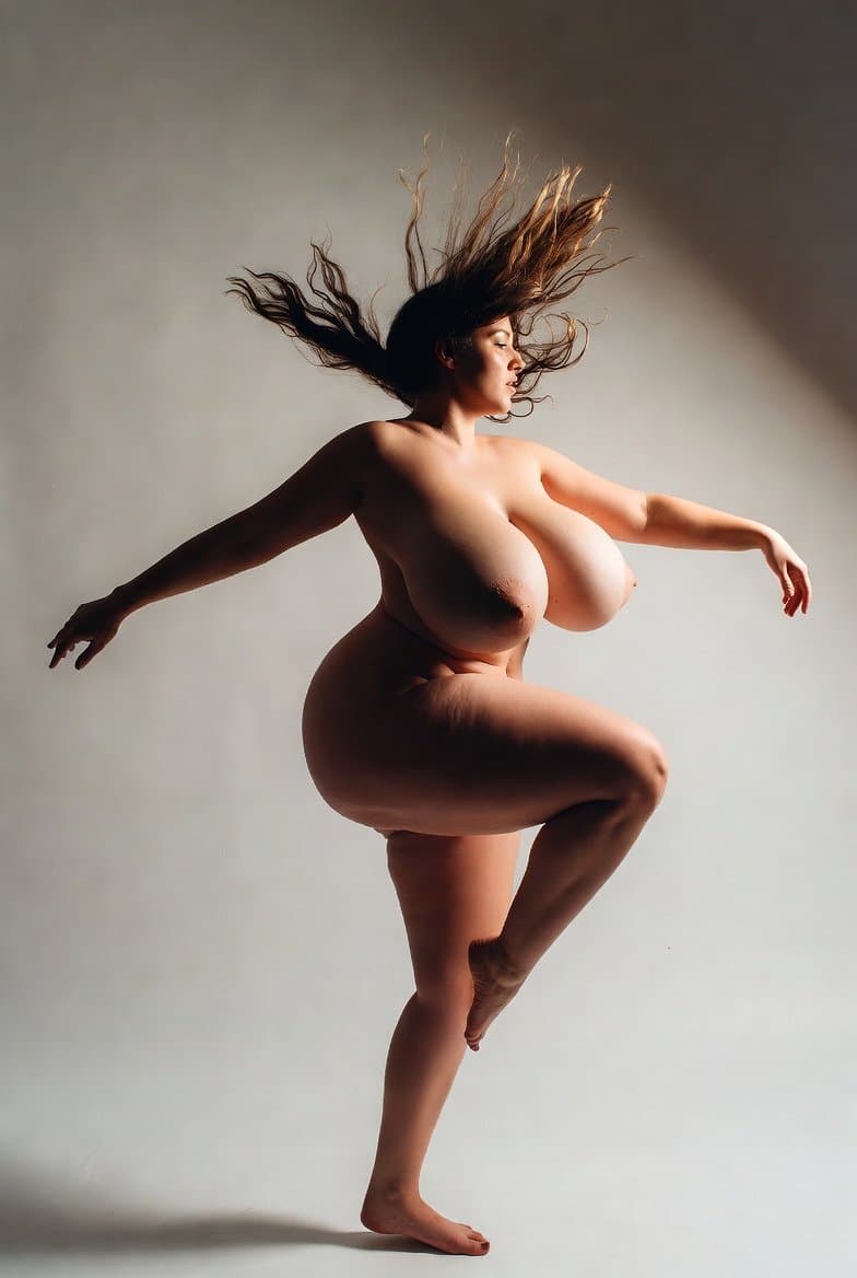 woman with large breasts jumping on a trampoline