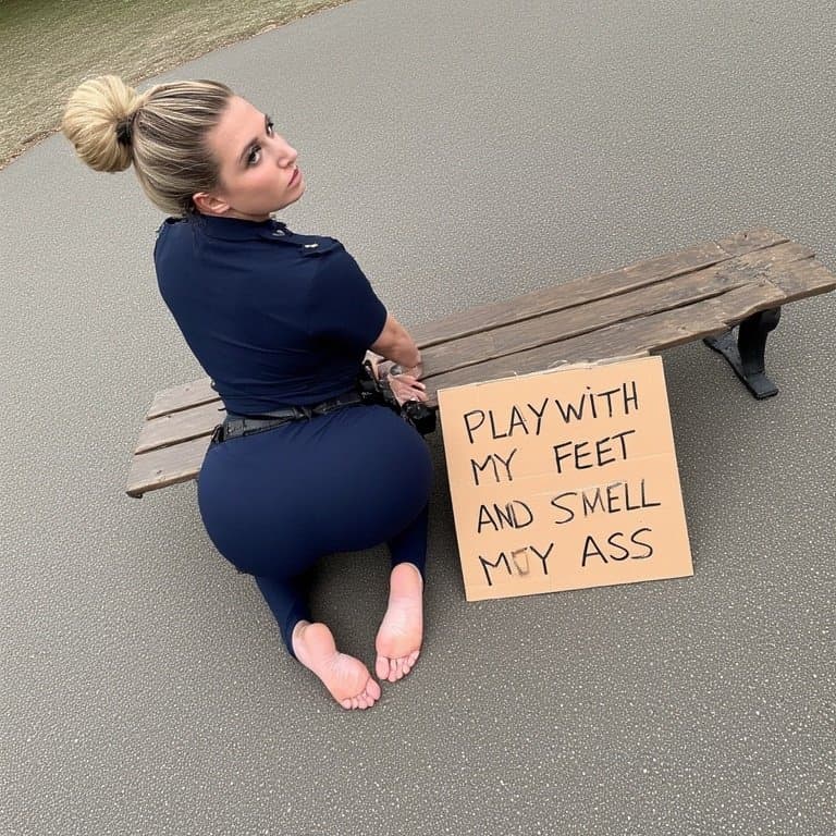 Beautiful officers want their bare feet messed with