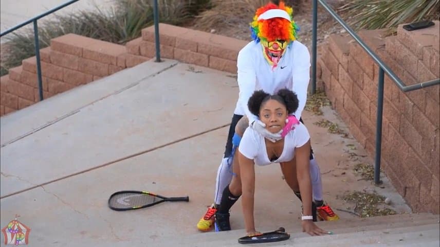 Two hoes fucked by a clown ass mf