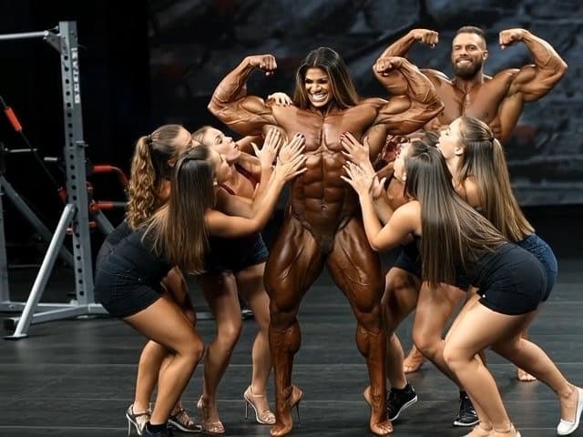 Click to view full size The naked bodybuilding show now is turning to a wild lesbian muscle orgy