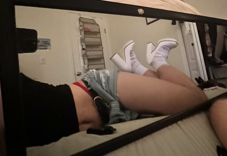 skinny fag-husband wearing wifes lingerie and gets horny from posing! CBT! kik: dammyxo