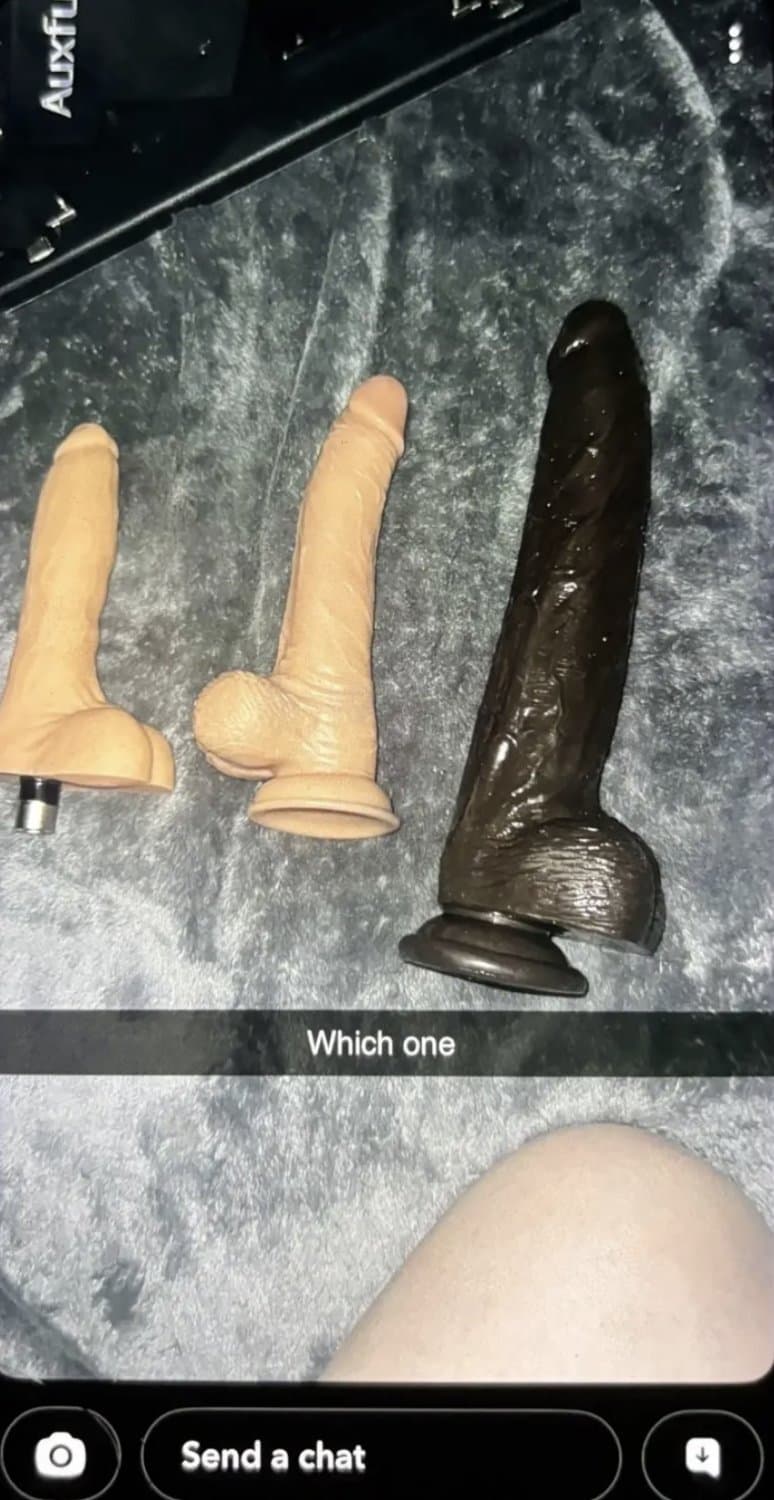 Snapchat BBC Size Queen. Big titty slut loves her dildos. Titty fucking whore showing off