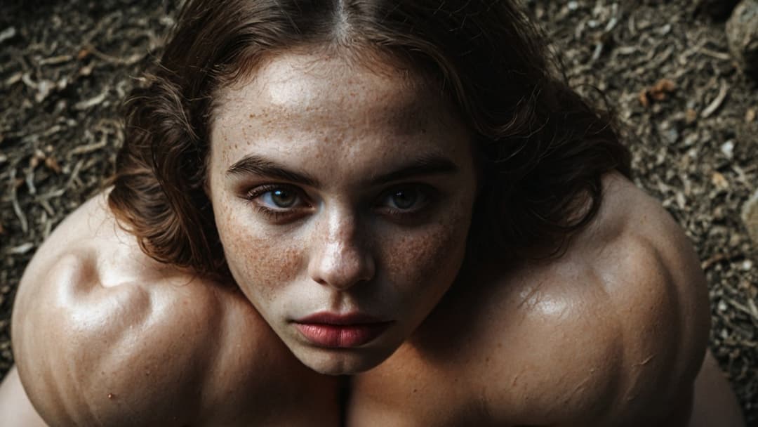 Outrageous bodybuilding nudism, naked hypertrophic muscles in the nature