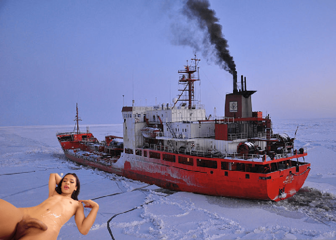 Thai Ladyboy Kira With Lots Of Cum On Her Stomach Next To A Bering Oil Tanker