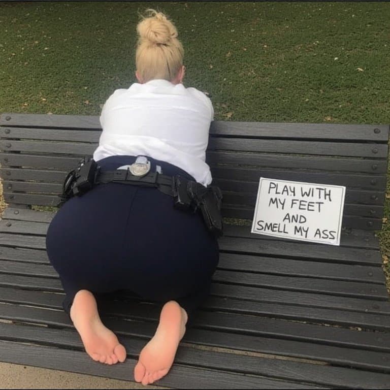 Beautiful officers want their bare feet messed with